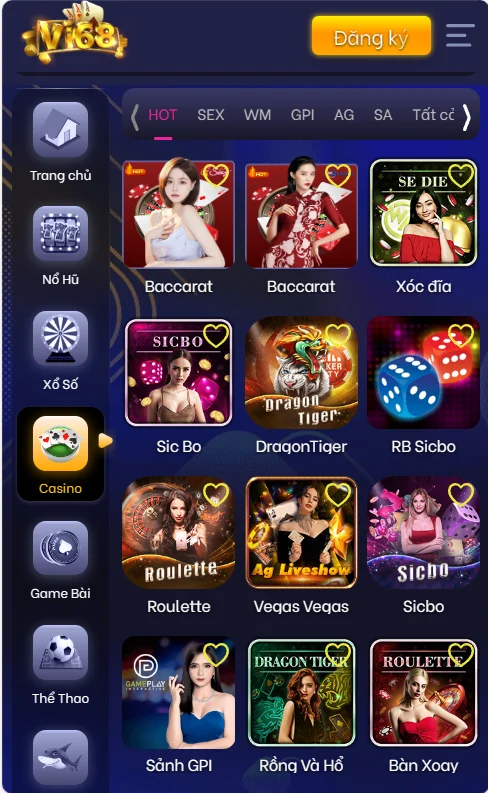 Casino trực tuyến Vi68 với nhiều bàn chơi