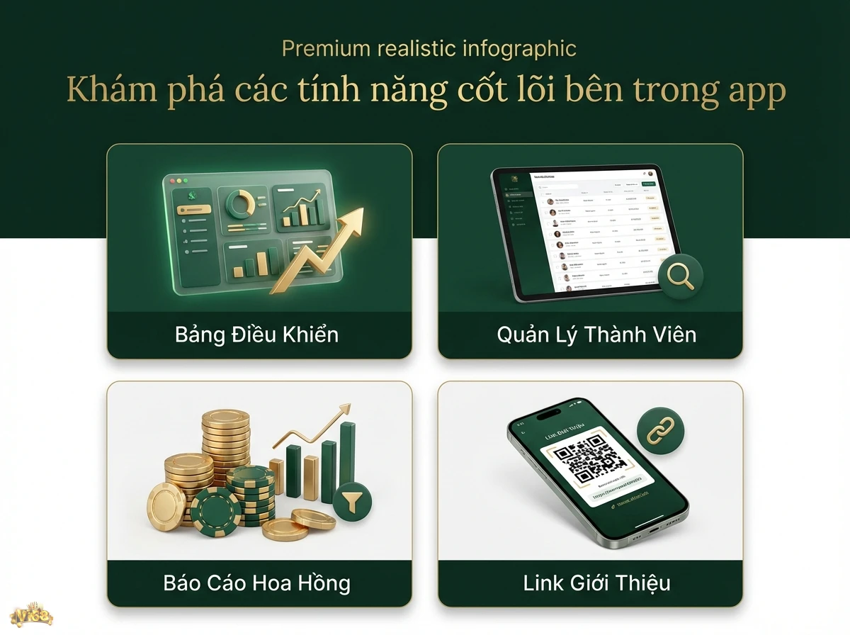 T&iacute;nh năng app quản l&yacute; gi&uacute;p đối t&aacute;c theo d&otilde;i hiệu suất v&agrave; quản l&yacute; kinh doanh hiệu quả với biểu đồ đơn giản v&agrave; đồng xu