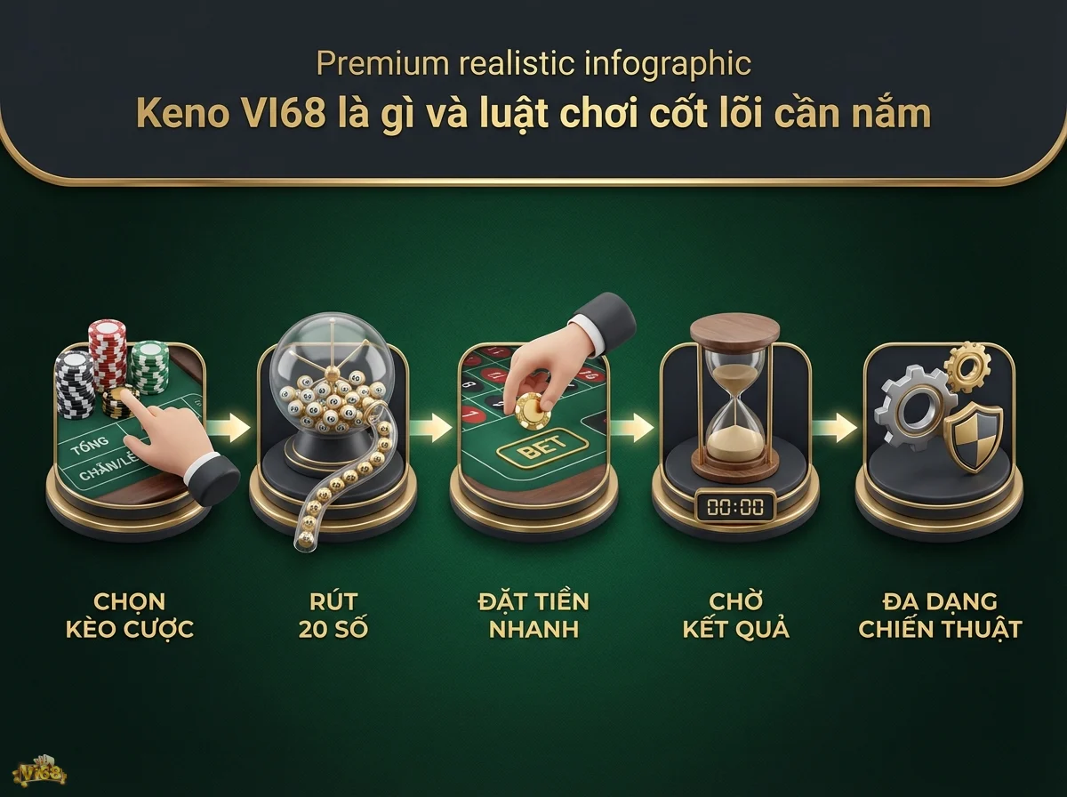 Luật chơi Keno minh họa quy tr&igrave;nh tham gia v&agrave; sự đa dạng trong c&aacute;c lựa chọn cược, với h&igrave;nh ảnh chip poker v&agrave; quả b&oacute;ng xổ số