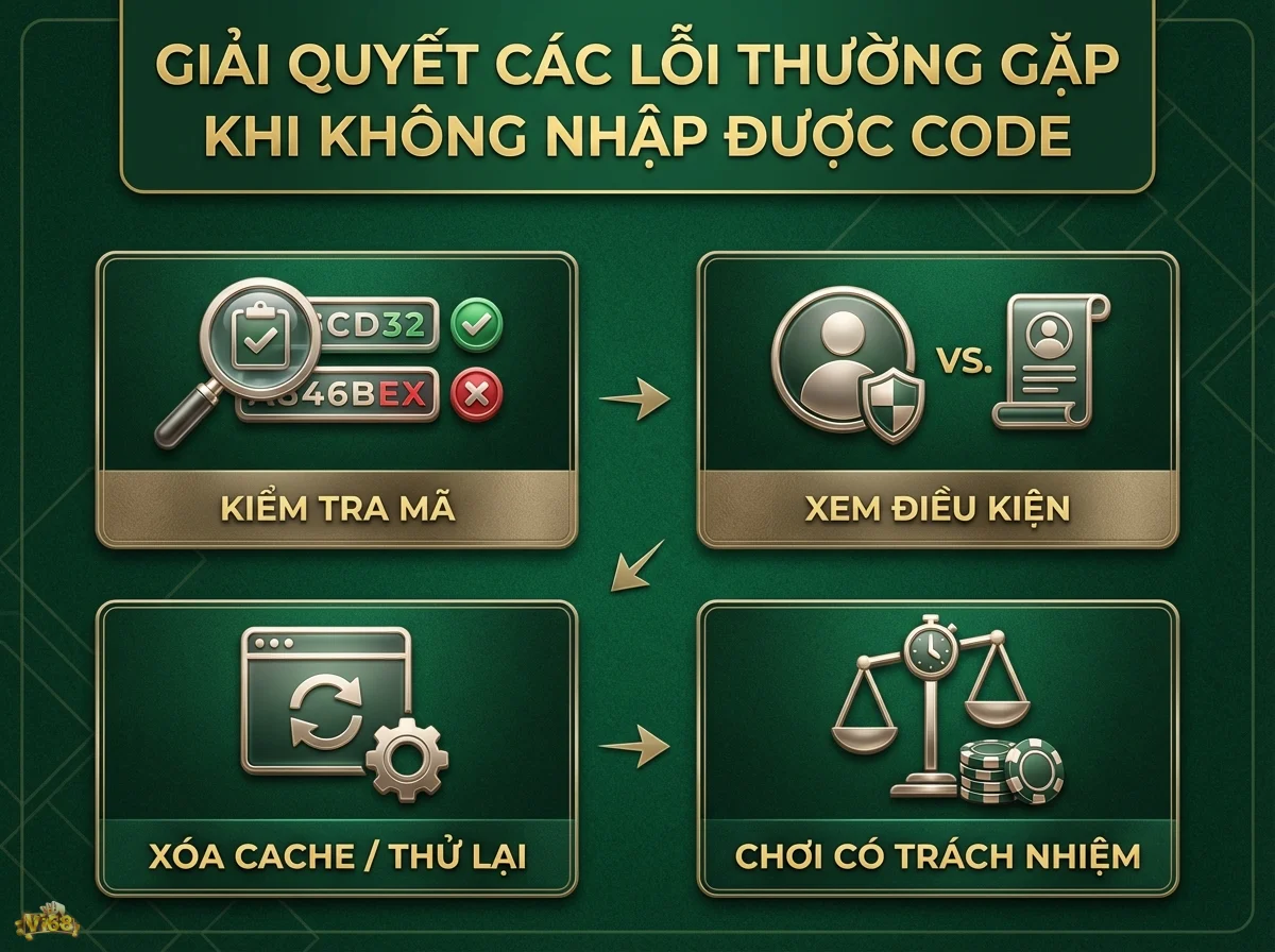 Khắc phục lỗi nhập code gi&uacute;p người chơi xử l&yacute; c&aacute;c sự cố v&agrave; chơi game c&oacute; tr&aacute;ch nhiệm qua biểu tượng k&iacute;nh l&uacute;p, c&acirc;n v&agrave; chip poker
