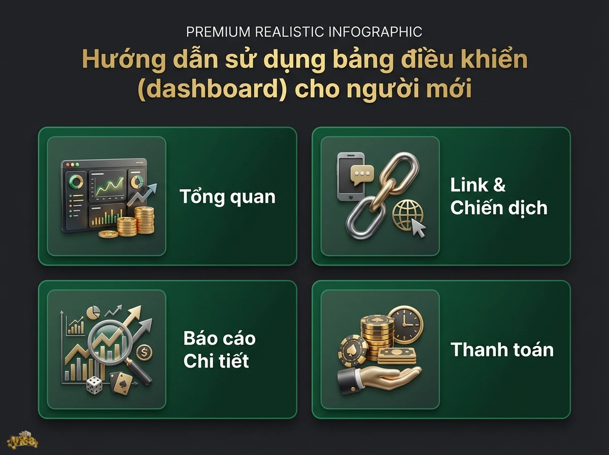 Bảng điều khiển đại l&yacute; hướng dẫn người mới theo d&otilde;i chỉ số, quản l&yacute; chiến dịch, b&aacute;o c&aacute;o v&agrave; thanh to&aacute;n qua biểu đồ v&agrave; chip poker