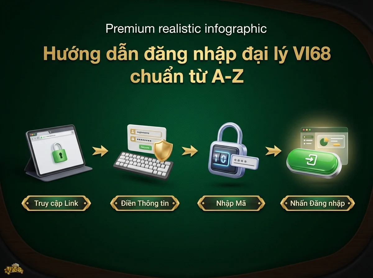 Hướng dẫn đăng nhập đại lý, minh họa quy trình an toàn để truy cập tài khoản với biểu tượng khóa và nút đăng nhập