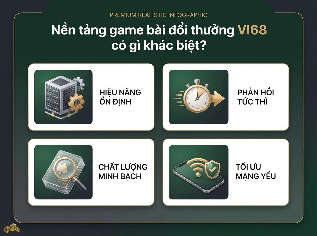 Nền tảng game b&agrave;i đổi thưởng VI68 thể hiện sự kh&aacute;c biệt trong hiệu suất v&agrave; trải nghiệm người d&ugrave;ng, qua biểu tượng server v&agrave; l&aacute; b&agrave;i