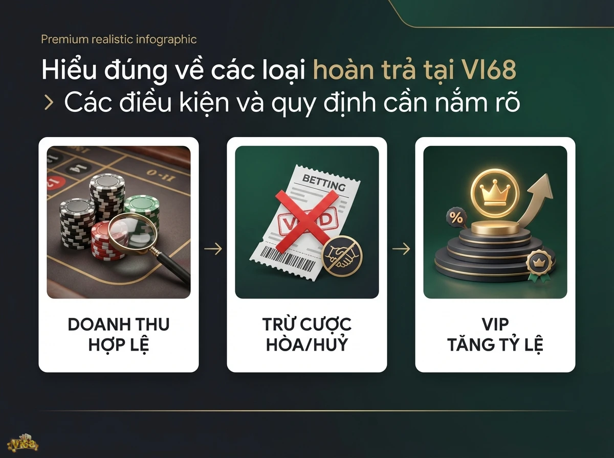 điều kiện ho&agrave;n trả l&agrave;m r&otilde; ti&ecirc;u ch&iacute; t&iacute;nh ho&agrave;n trả v&agrave; cấp độ VIP với chip poker v&agrave; biểu tượng vương miện