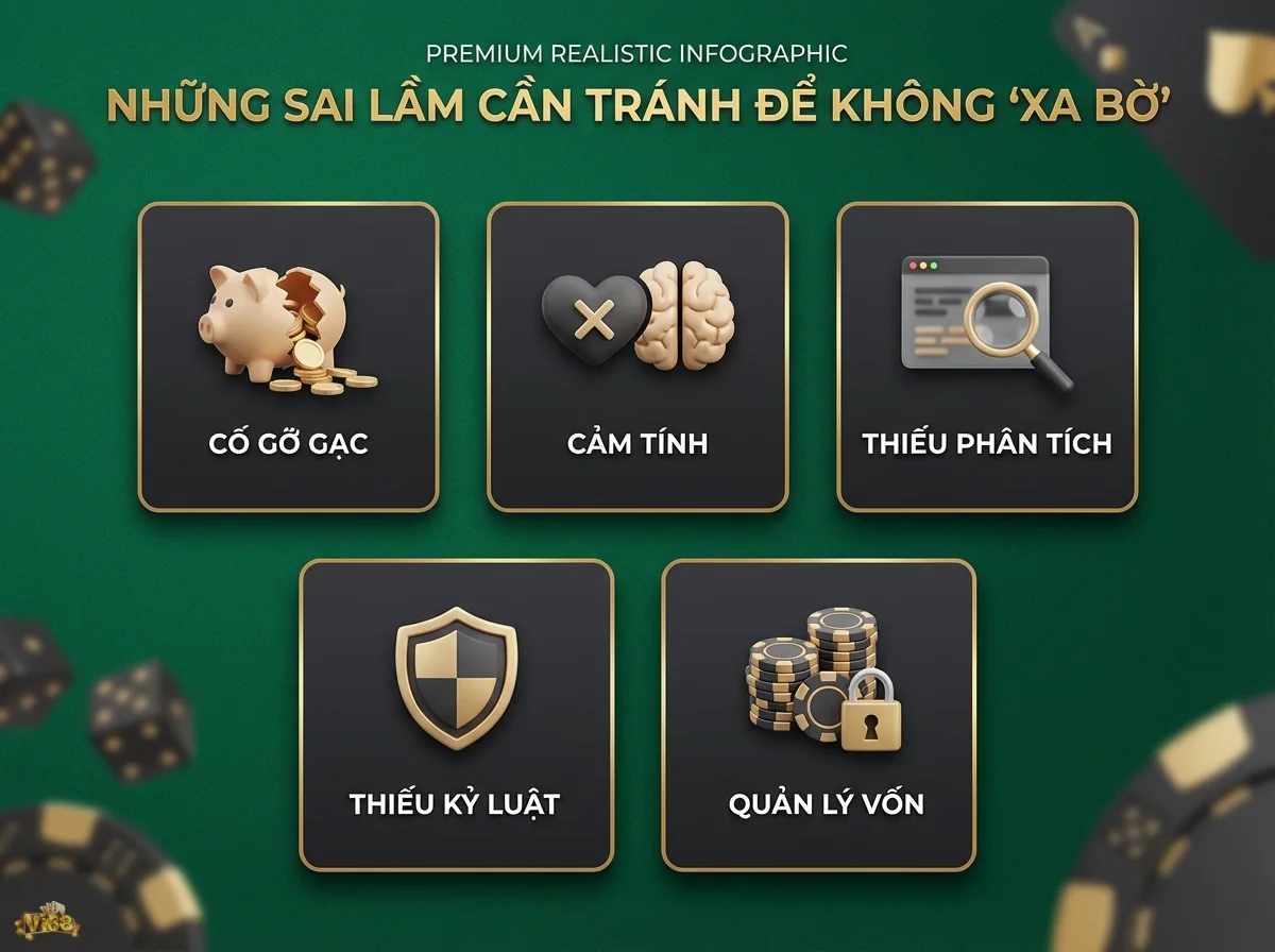 Những sai lầm cần tr&aacute;nh khi c&aacute; cược, gi&uacute;p người chơi bảo to&agrave;n vốn, thể hiện qua tiền xu, k&iacute;nh l&uacute;p v&agrave; chip poker