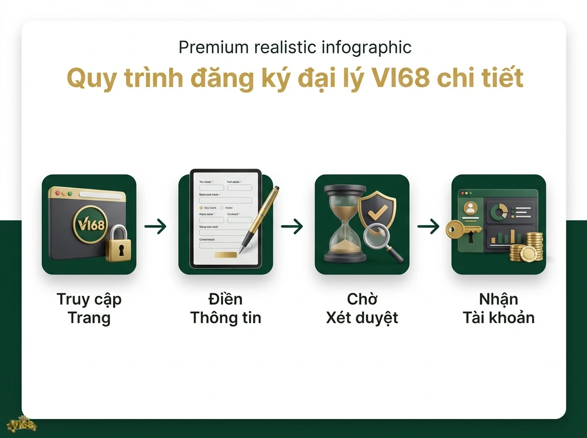 Quy tr&igrave;nh đăng k&yacute; đại l&yacute; hướng dẫn c&aacute;c giai đoạn từ khai b&aacute;o tr&ecirc;n biểu mẫu đến khi nhận t&agrave;i khoản bằng ch&igrave;a kh&oacute;a v&agrave; đồng xu