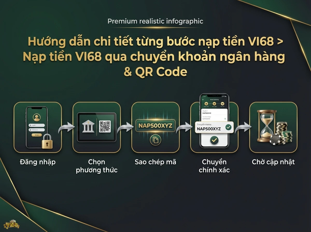 Nạp tiền VI68 qua chuyển khoản ng&acirc;n h&agrave;ng, hướng dẫn quy tr&igrave;nh nạp tiền an to&agrave;n với điện thoại v&agrave; m&atilde; QR