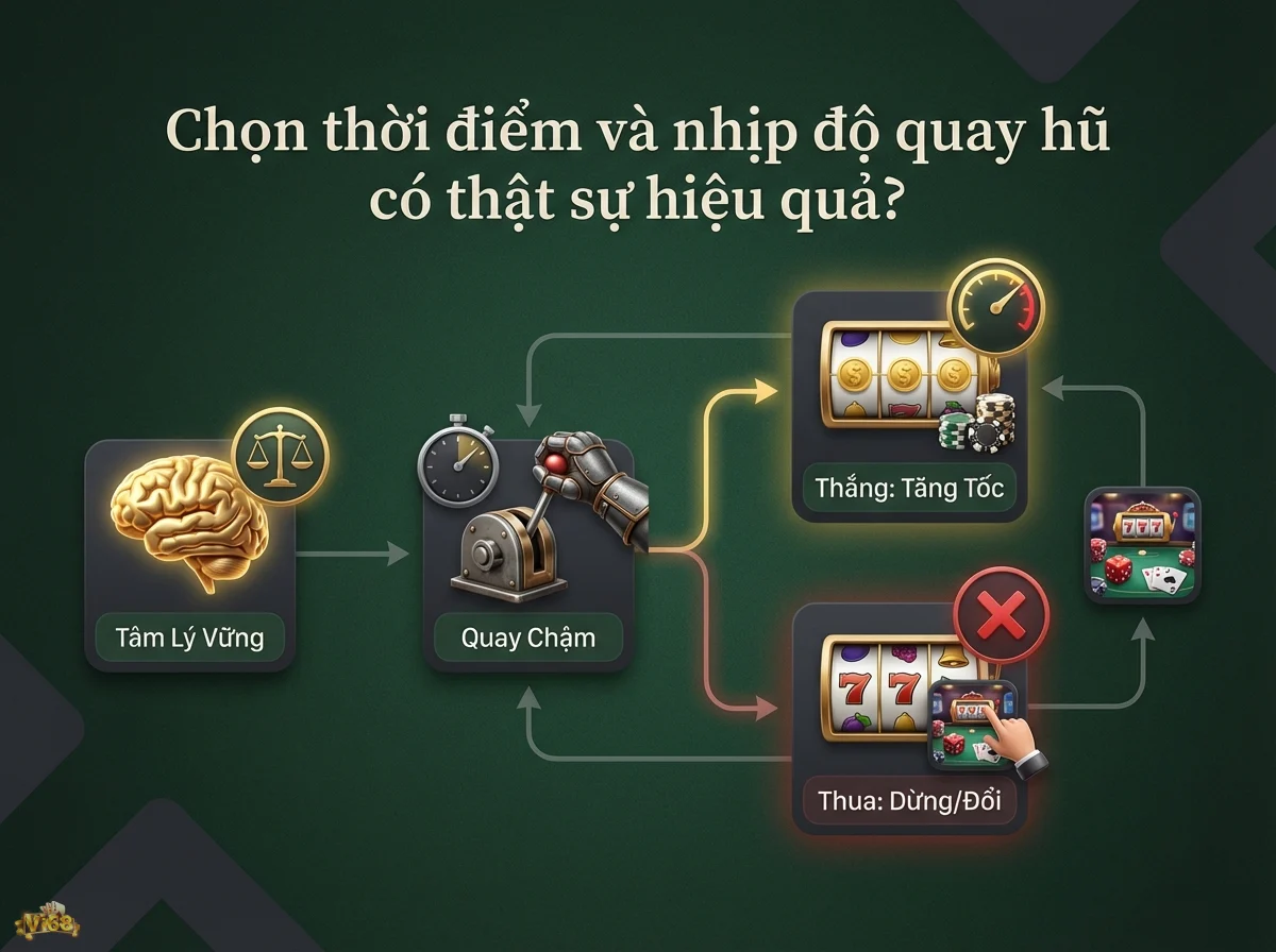 Nhịp độ quay hũ hướng dẫn chiến thuật điều chỉnh tốc độ quay dựa tr&ecirc;n t&acirc;m l&yacute; v&agrave; kết quả, với m&aacute;y slot c&aacute;ch điệu v&agrave; đồng hồ