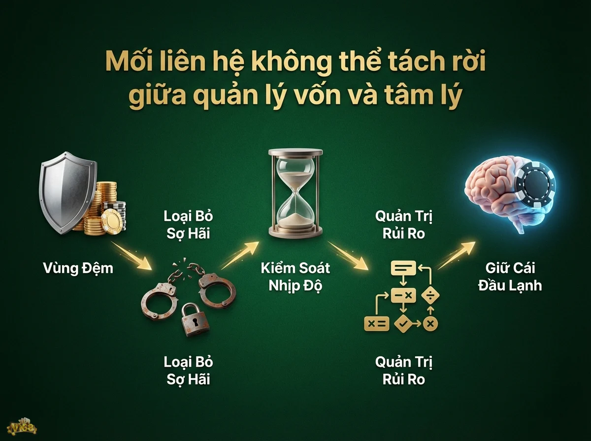 quản l&yacute; vốn v&agrave; t&acirc;m l&yacute; gi&uacute;p kiểm so&aacute;t nỗi sợ, quản trị rủi ro hiệu quả với h&igrave;nh ảnh khi&ecirc;n, tiền v&agrave; bộ n&atilde;o k&egrave;m chip