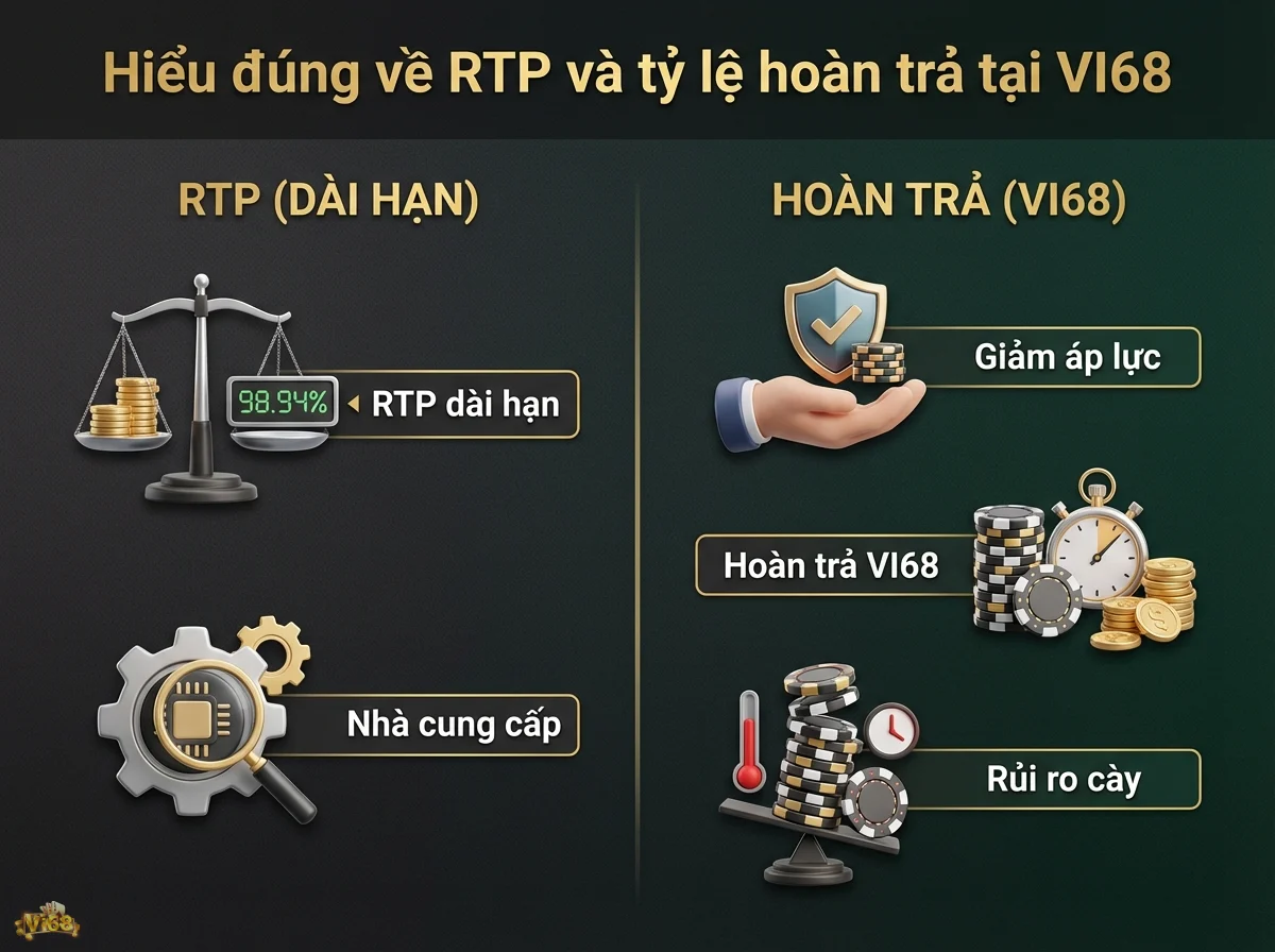 RTP v&agrave; ho&agrave;n trả ph&acirc;n biệt kh&aacute;i niệm v&agrave; ảnh hưởng của ch&uacute;ng đến người chơi, thể hiện qua c&acirc;n tiền v&agrave; chip cược