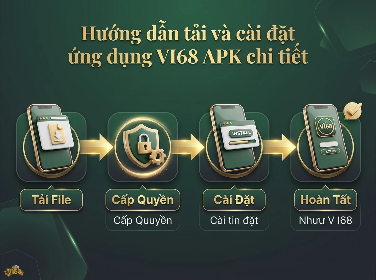 C&agrave;i đặt ứng dụng VI68 tr&ecirc;n điện thoại di động gi&uacute;p người d&ugrave;ng dễ d&agrave;ng thực hiện từng giai đoạn tải v&agrave; cấp quyền với biểu tượng bảo mật