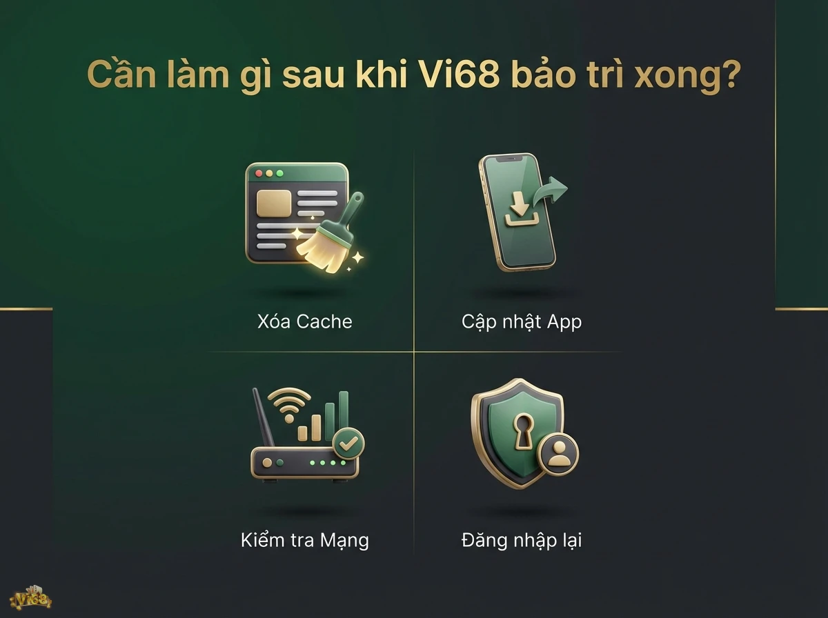 C&aacute;c bước xử l&yacute; sau bảo tr&igrave; gi&uacute;p người chơi khắc phục lỗi v&agrave; ổn định hệ thống với biểu tượng dọn dẹp v&agrave; điện thoại cập nhật
