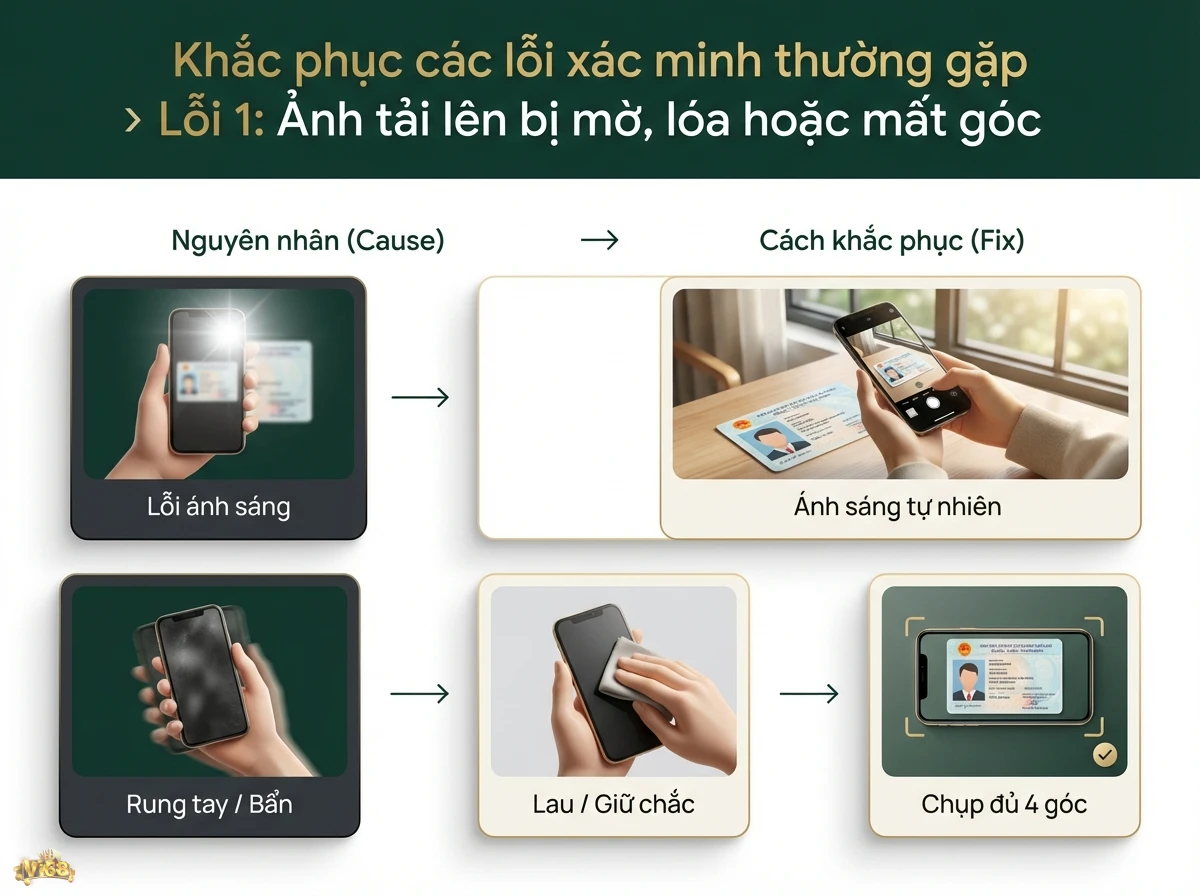 lỗi x&aacute;c minh ảnh tải l&ecirc;n giải ph&aacute;p khắc phục ảnh mờ, l&oacute;a để x&aacute;c minh th&agrave;nh c&ocirc;ng với điện thoại, giấy tờ t&ugrave;y th&acirc;n