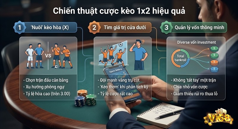 Quy trình 3 bước triển khai chiến thuật đặt cược kèo 1x2 là gì hiệu quả: nuôi kèo hòa, tìm giá trị cửa dưới và quản lý vốn thông minh