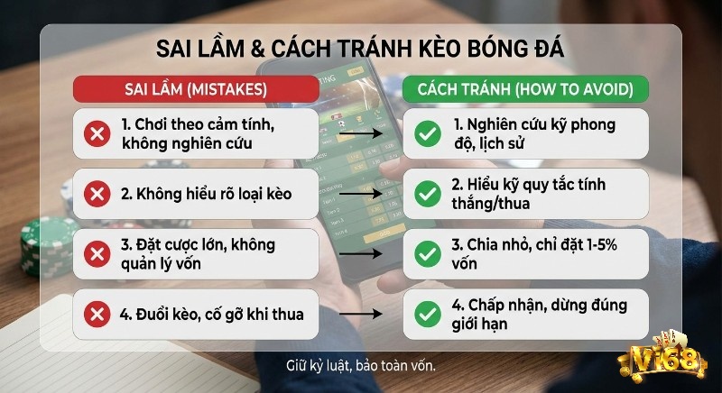 Checklist sai lầm và cách tránh khi cá cược bóng đá: nghiên cứu, quản lý vốn, dừng đúng giới hạn để bảo toàn tiền