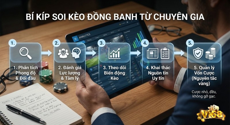 Quy trình 5 bước soi kèo đồng banh là gì chuẩn xác từ chuyên gia, hướng dẫn phân tích phong độ, lực lượng, theo dõi biến động và quản lý vốn