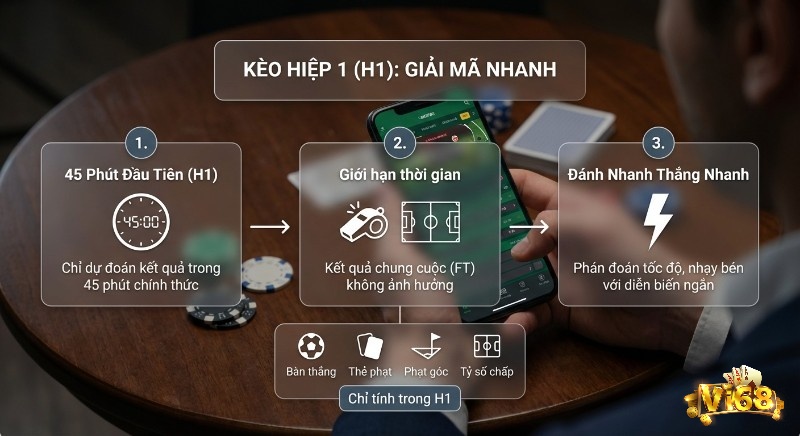 Giải mã nhanh kèo hiệp 1 là gì (H1) với 3 bước: giới hạn 45 phút, chỉ số cược và chiến thuật đánh nhanh thắng nhanh