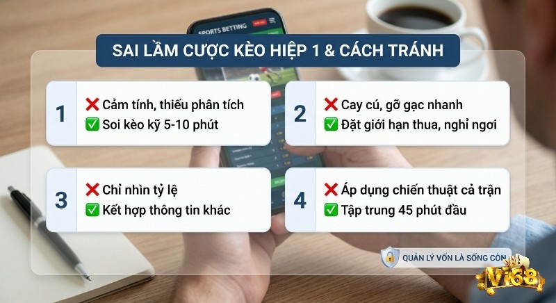 Checklist 4 sai lầm thường gặp khi đặt cược kèo hiệp 1 là gì và cách tránh, nhấn mạnh quản lý vốn là sống còn