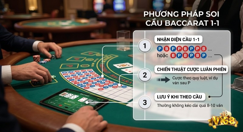 Hướng dẫn chiến thuật soi cầu baccarat là gì 1-1 (Ping Pong) chi tiết 3 bước: nhận diện, đặt cược luân phiên và lưu ý thời gian cầu