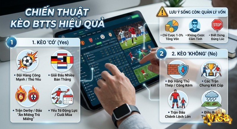 Tổng quan chiến thuật cá cược kèo BTTS hiệu quả, hướng dẫn lựa chọn kèo Có/Không và nguyên tắc quản lý vốn an toàn