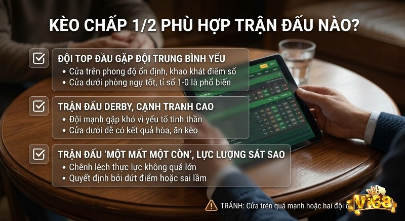 Checklist kèo chấp 1/2 là gì phù hợp trận top đầu gặp yếu, derby, một mất một còn, tránh cửa trên quá mạnh để tối ưu thắng cược