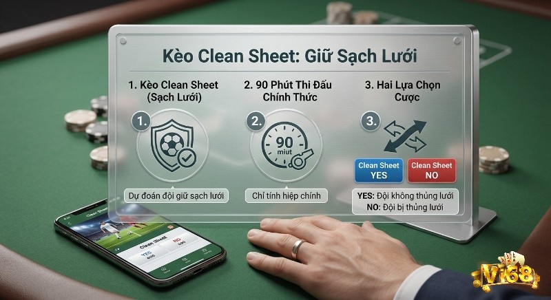 Quy trình 3 bước giải thích kèo clean sheet là gì (kèo sạch lưới) trong 90 phút thi đấu chính thức với lựa chọn Yes/No