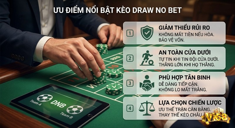 4 ưu điểm nổi bật của kèo DNB là gì: giảm rủi ro, an toàn cược, phù hợp người mới và chiến lược cho trận cân bằng