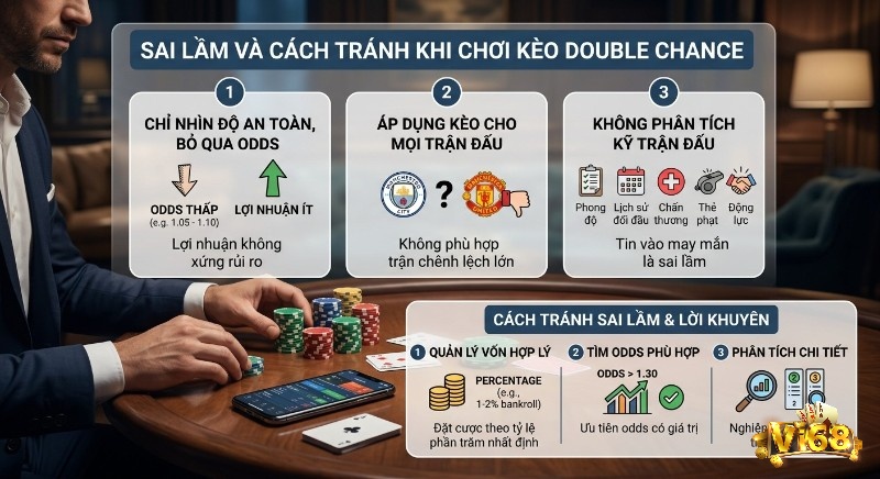 Tổng hợp sai lầm thường gặp và lời khuyên hiệu quả khi chơi Kèo double chance là gì, từ quản lý vốn, tìm odds đến phân tích trận đấu kỹ lưỡng