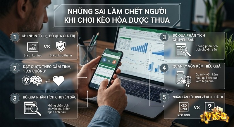 Checklist 5 sai lầm chết người khi chơi, kèo hòa được thua là gì?, bỏ qua giá trị bảo hiểm, cảm tính, thiếu phân tích chuyên sâu, và nhầm kèo DNB