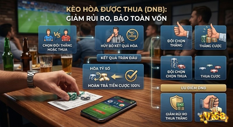 Sơ đồ giải thích cơ chế kèo hòa được thua là gì, hướng dẫn hoàn trả 100% tiền cược khi hòa để giảm rủi ro và bảo toàn vốn