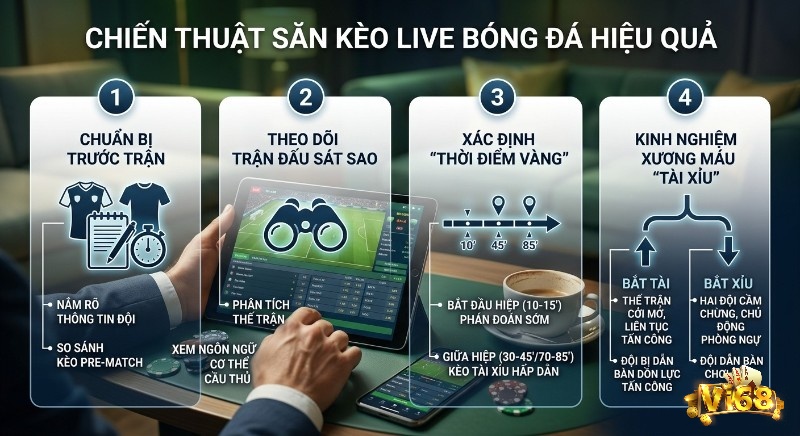 Chiến thuật săn kèo live là gì bóng đá, hiệu quả qua 4 bước: chuẩn bị, theo dõi trận, xác định thời điểm vàng và kinh nghiệm Tài Xỉu