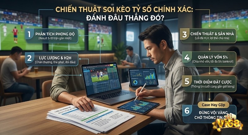 Quy trình 6 bước soi kèo tỷ số chính xác giúp đánh đâu thắng đó, từ phân tích chuyên sâu, quản lý vốn 5% đến chờ thông tin cuối