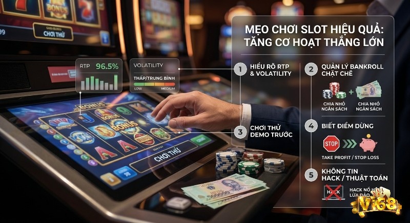 Checklist 5 mẹo chơi máy Slot là gì hiệu quả, tăng cơ hội thắng lớn: hiểu RTP, quản lý bankroll, chơi thử demo, biết điểm dừng, tránh hack lừa đảo