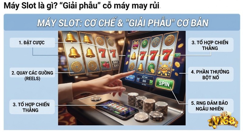 Tổng quan về cơ chế và giải phẫu máy Slot là gì , trình bày 5 yếu tố cốt lõi từ đặt cược đến RNG đảm bảo ngẫu nhiên