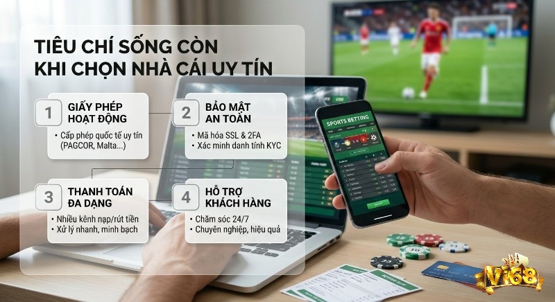 Hướng dẫn chọn nhà cái cá cược thể thao uy tín với 4 tiêu chí sống còn: giấy phép, bảo mật, thanh toán, hỗ trợ khách hàng