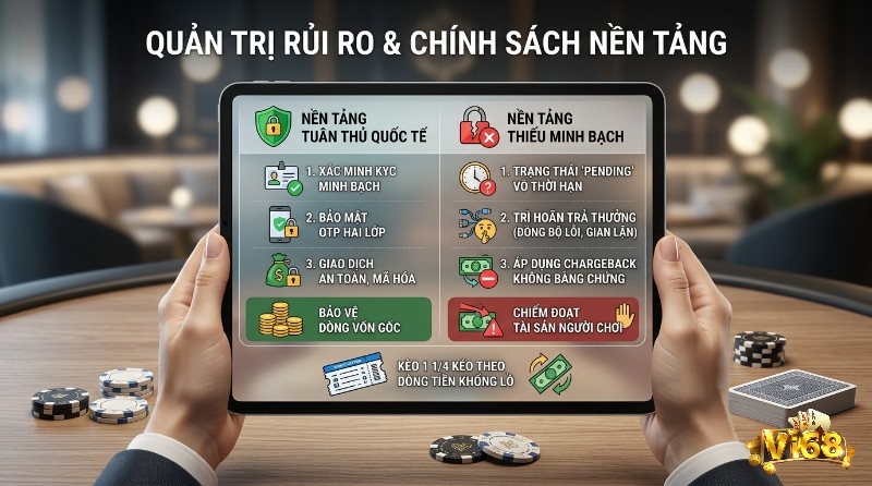 Quản trị rủi ro tín nhiệm, chính sách nền tảng. So sánh nền tảng tuân thủ quốc tế (KYC, OTP) với nền tảng thiếu minh bạch (trì hoãn trả thưởng, chiếm đoạt tài sản)
