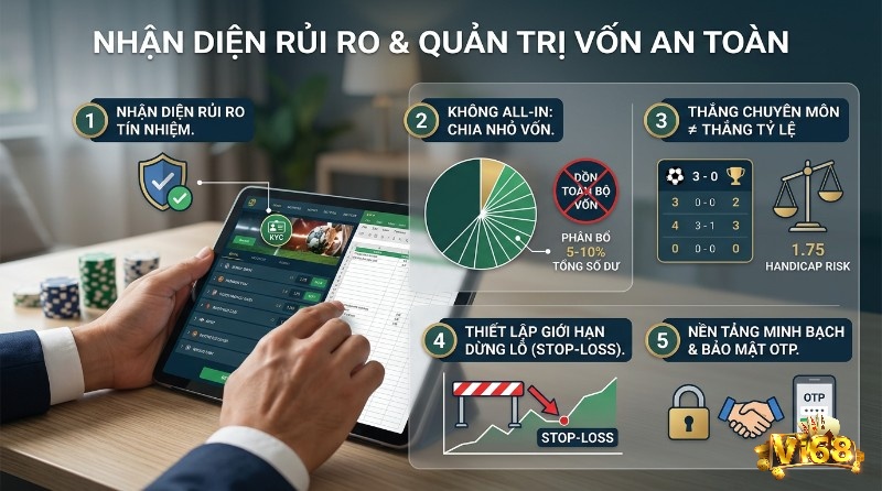 Quản trị vốn an toàn: nhận diện rủi ro tín nhiệm, chia nhỏ vốn 5-10%, thiết lập stop-loss, nền tảng minh bạch, bảo mật OTP