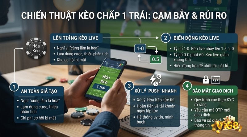 Chiến thuật kèo chấp 1 trái, cạm bẫy an toàn, biến động kèo live 1.5/2.0, xử lý hòa kèo nhanh, bảo mật giao dịch KYC, OTP
