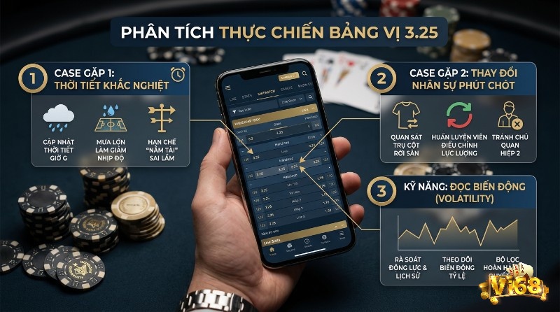 Phân tích thực chiến bảng vị 3.25 với smartphone hiển thị tỷ lệ cược&nbsp;kèo tài xỉu 3 1/4 là gì, các case thời tiết khắc nghiệt, thay đổi nhân sự, và kỹ năng đọc biến động volatility